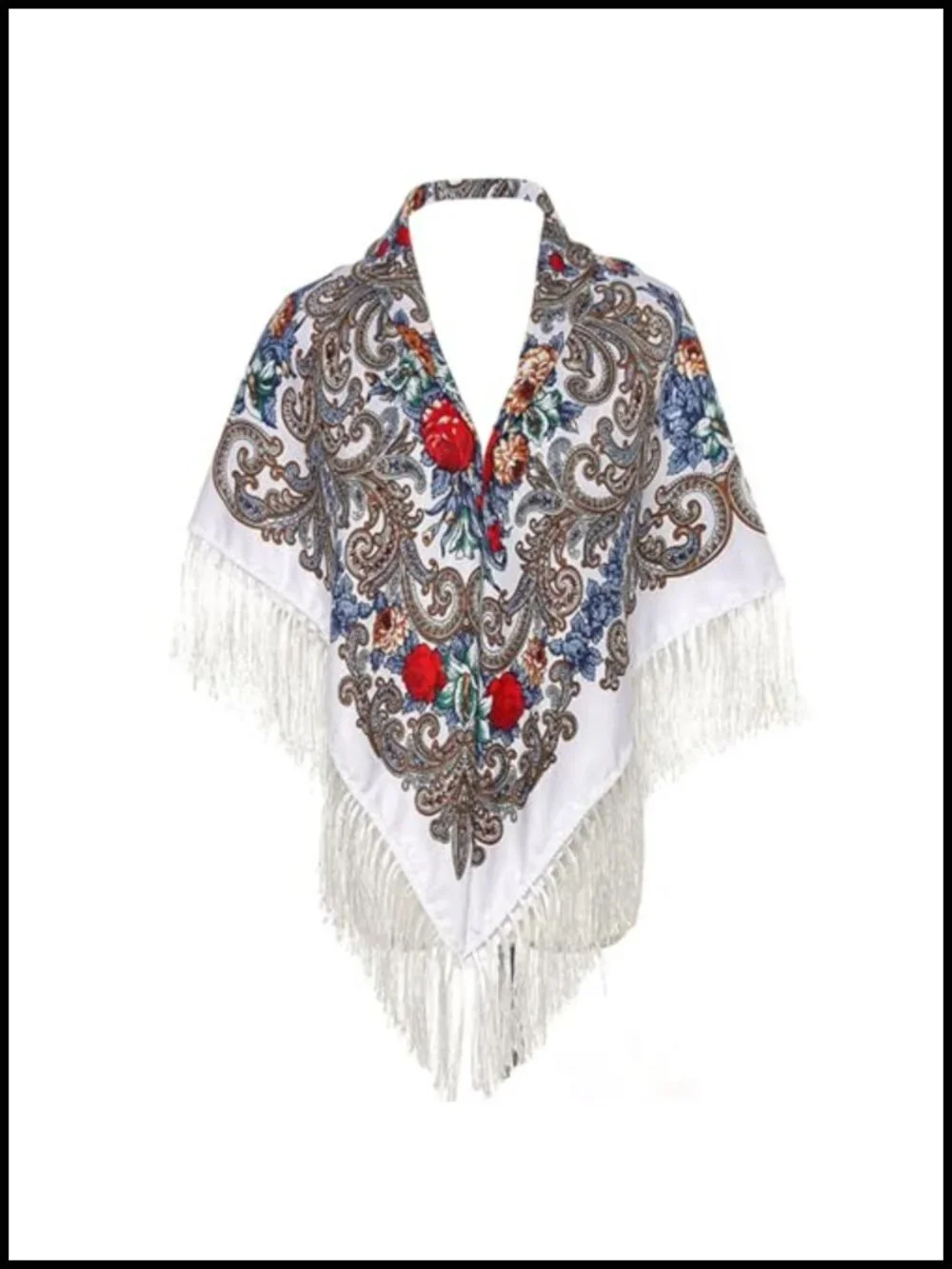 Women Fringed Shawl Wrap Retro Tassel Scarf Cotton Polyester Floral Large Square